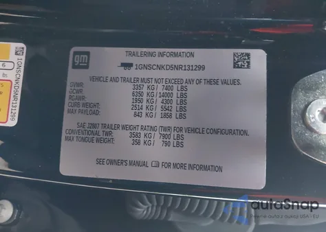 2022 Chevrolet Tahoe 2Wd Lt из США, поврежденный, VIN 1GNSCNKD5NR131299